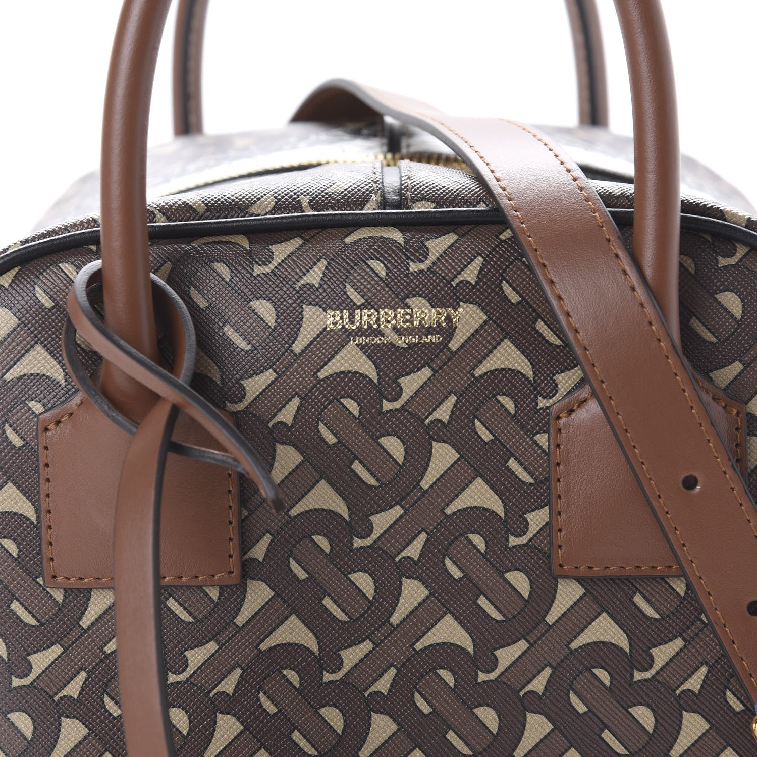 Burberry E-canvas Monogram Stripe Small Cube Bowling Bag Bridle Brown 10 of 10