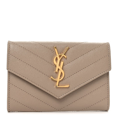 Saint Laurent Grain De Poudre Matelasse Chevron Small Monogram Envelope Wallet Dark Beige 1 of 7