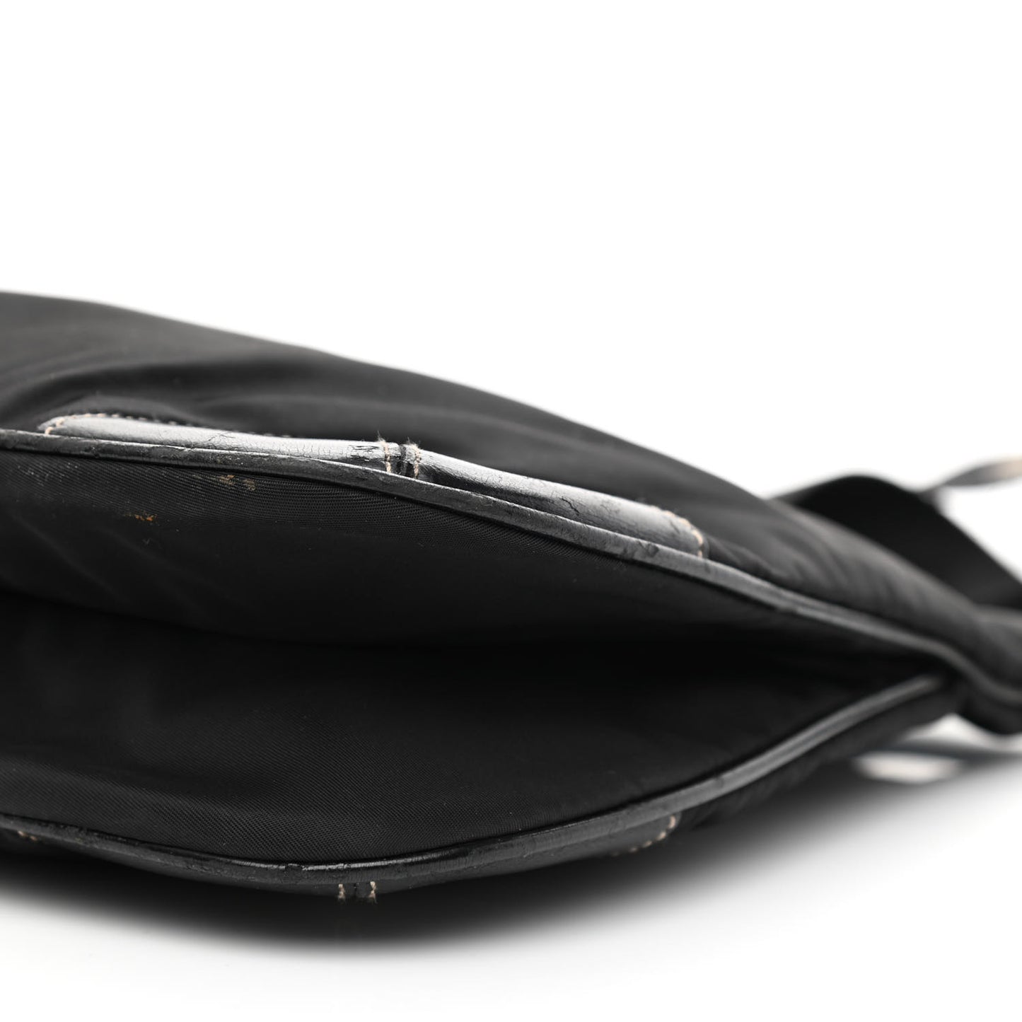 Tessuto Nylon Calfskin Flat Messenger Bag Black