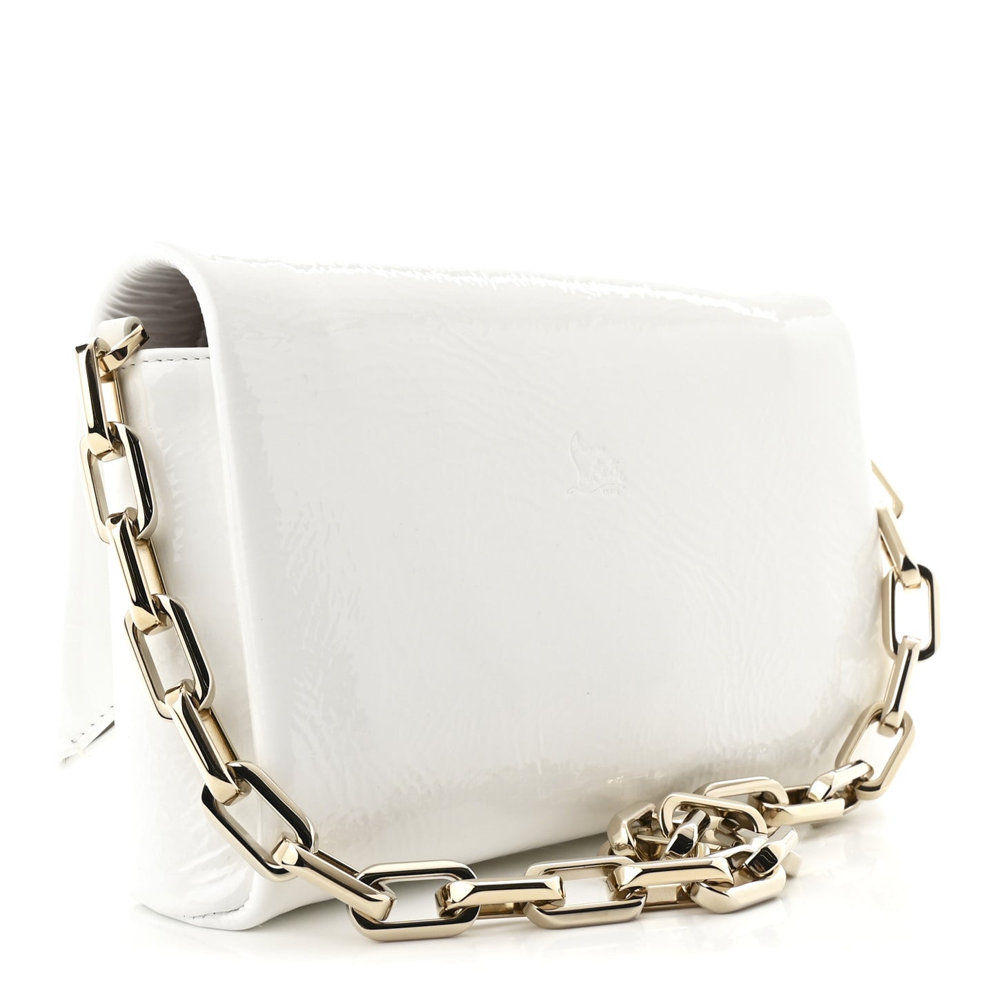 Naplak Patent Calfskin Monochrome Loubi54 Shoulder Bag White