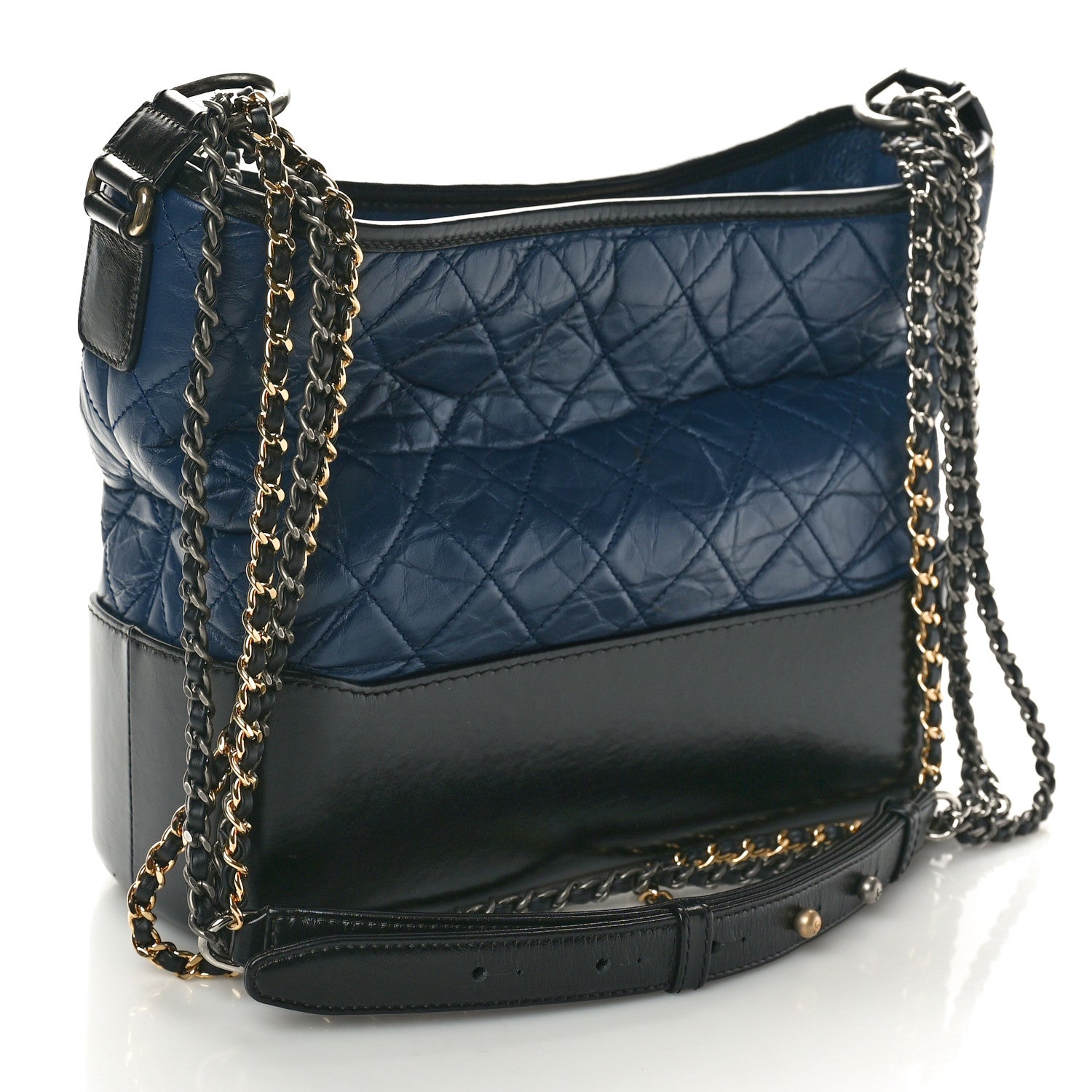 Chanel Aged Calfskin Quilted Medium Gabrielle Hobo Navy Black 3 of 10