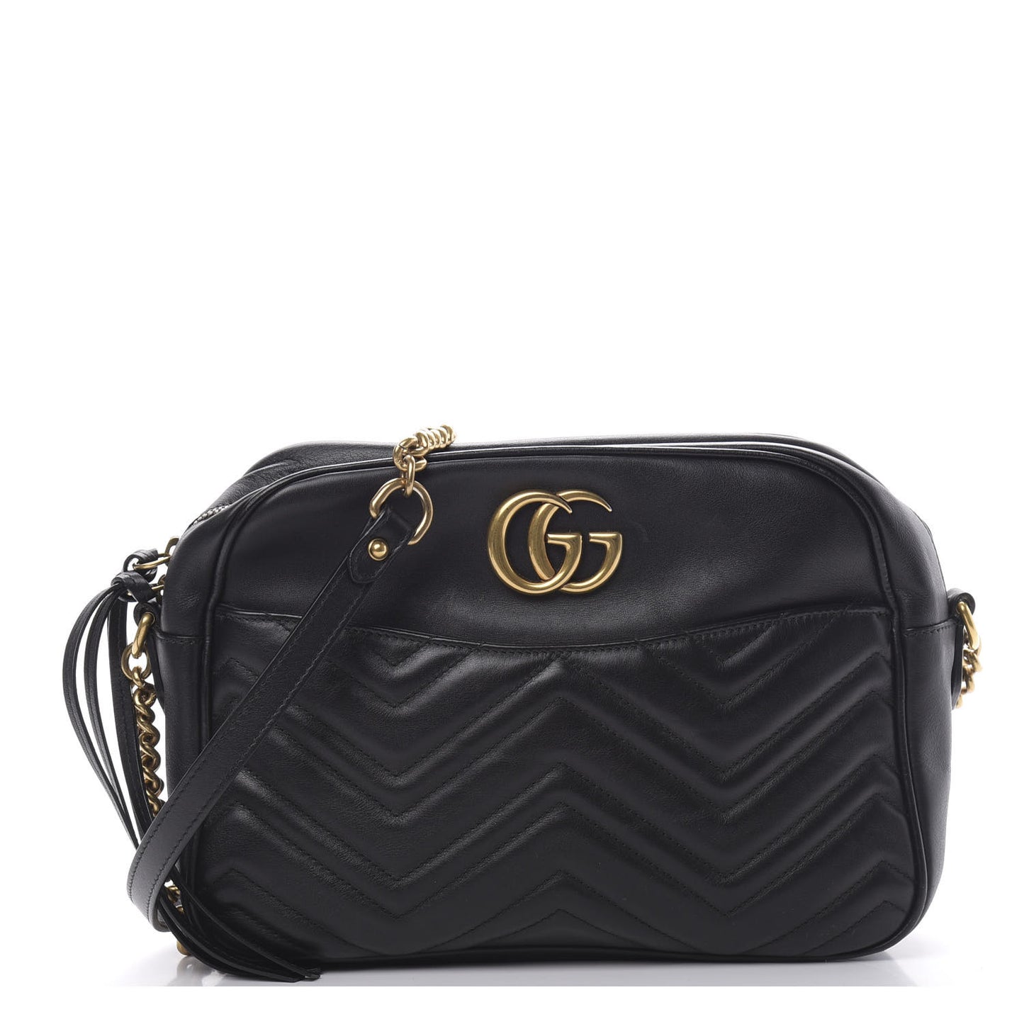Calfskin Matelasse Medium GG Marmont Chain Shoulder Bag Black