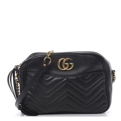 Gucci Calfskin Matelasse Medium GG Marmont Chain Shoulder Bag Black 1 of 14
