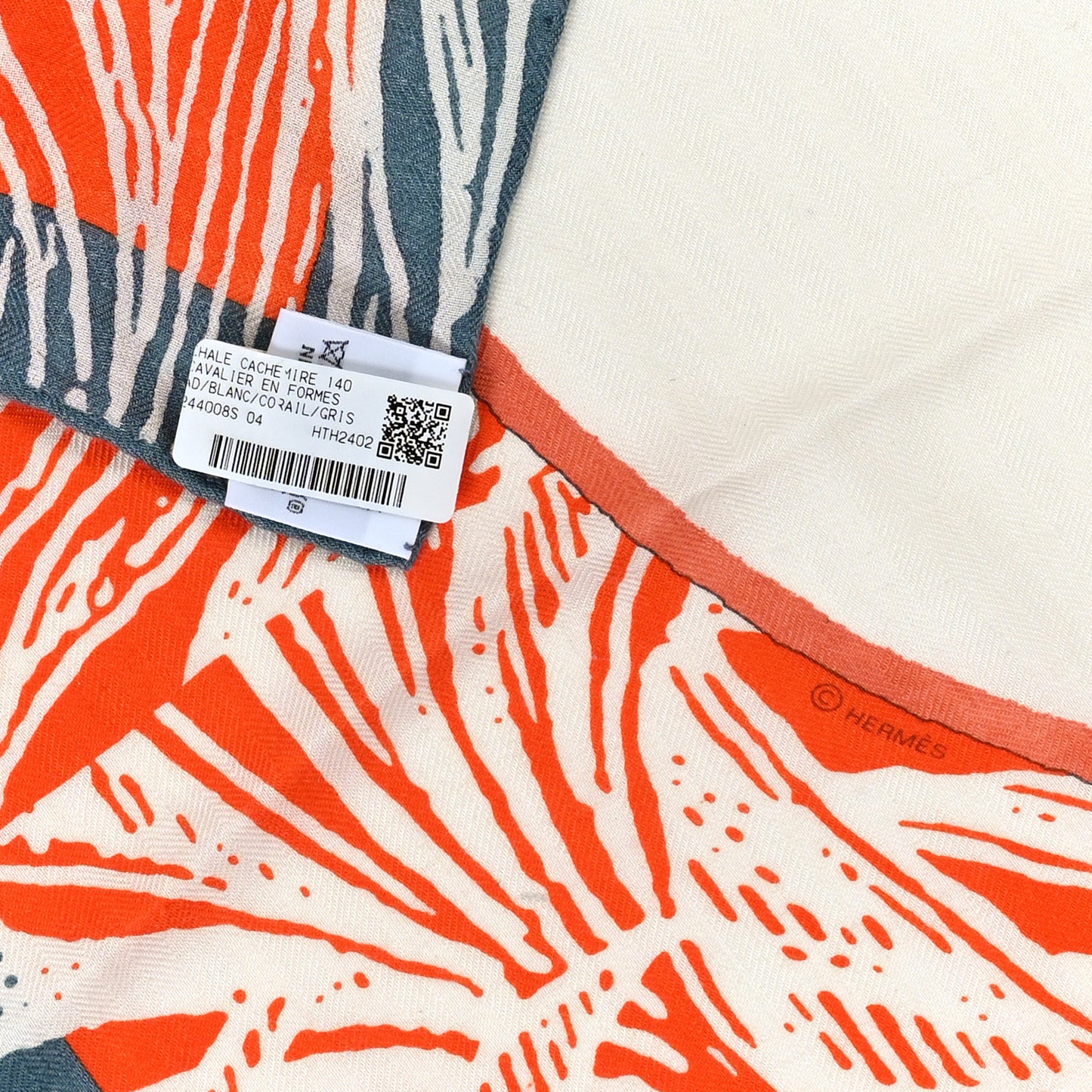 Cashmere Silk Cavalier En Formes Shawl 140 White Corail Gris