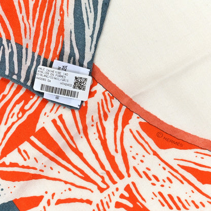 Hermes Cashmere Silk Cavalier En Formes Shawl 140 White Corail Gris 2 of 3