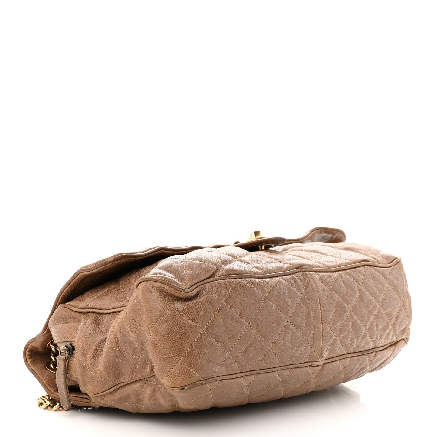 Crumpled Caviar Quilted Large Shiva Flap Beige