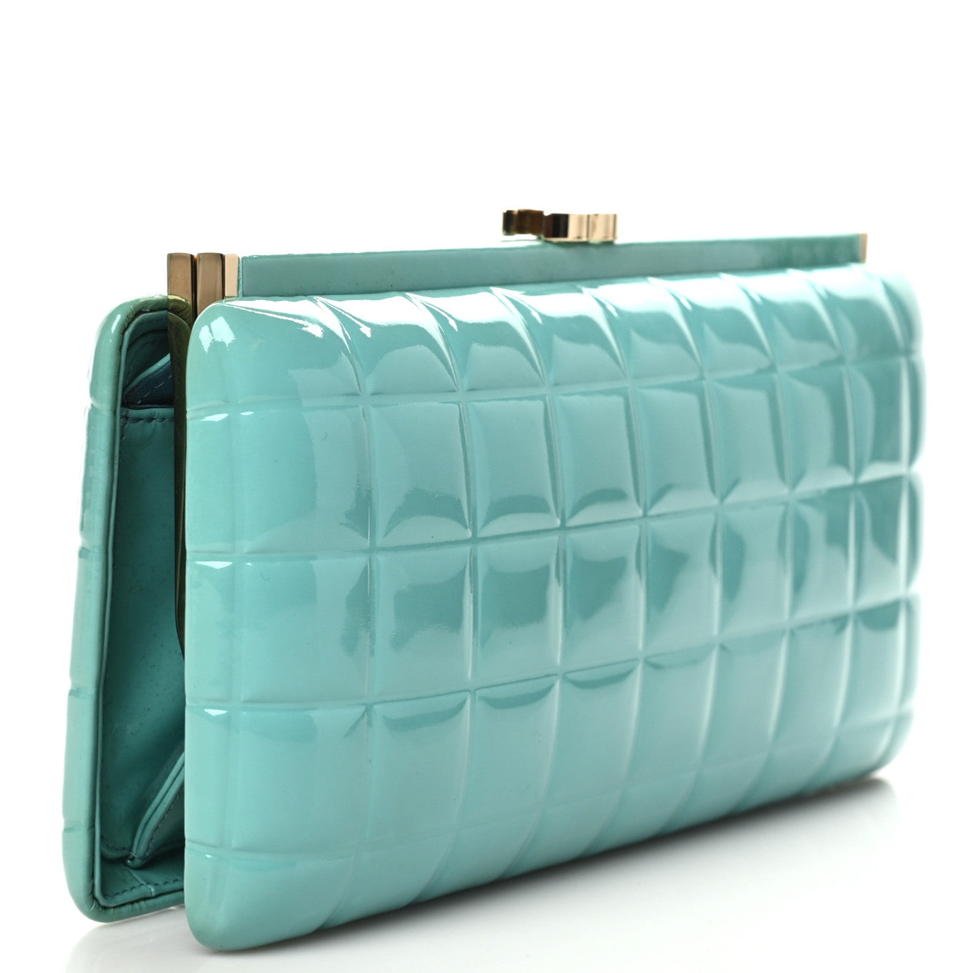 Patent Frame Chocolate Bar Clutch Light Blue