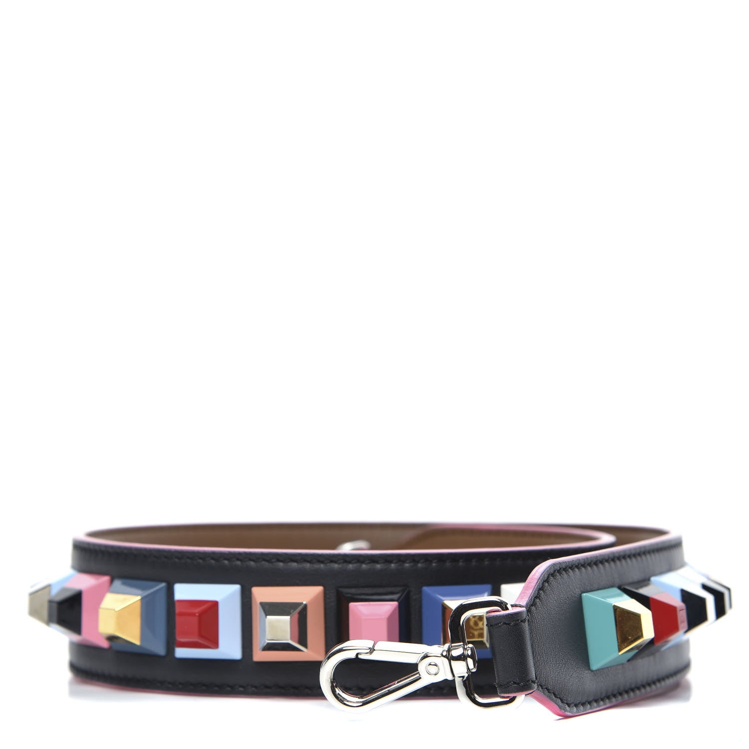 Fendi Vitello Dolce Plexiglass Bi-Color Studded Strap You Black Brownie Multicolor 1 of 5