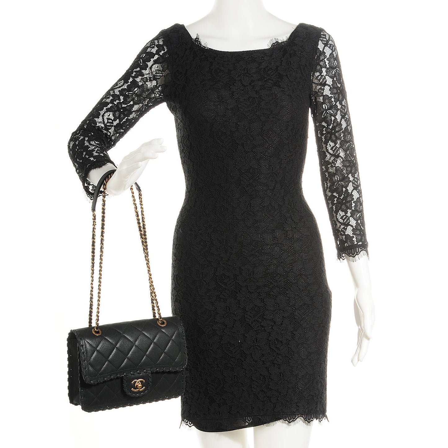 Metallic Calfskin Small Happy Stitch Flap Black