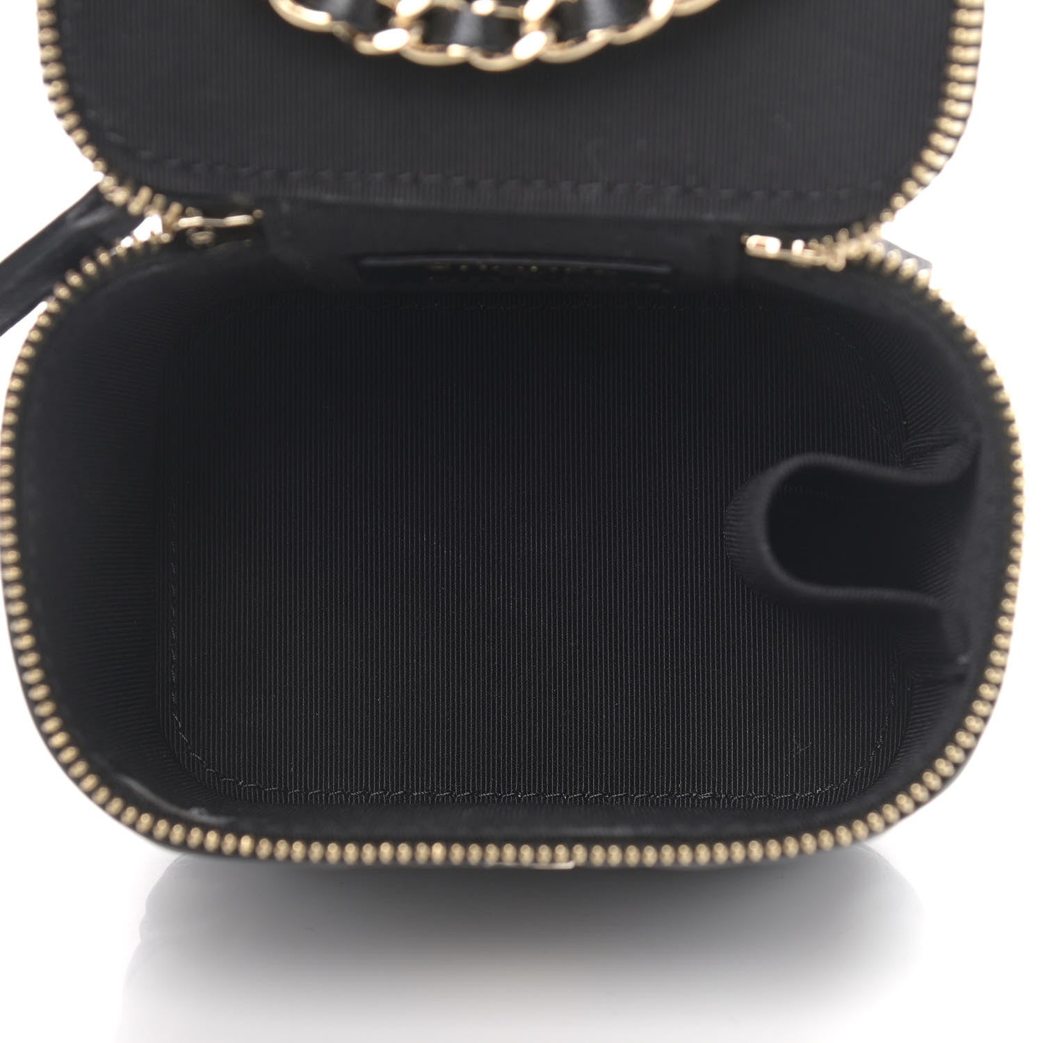 Chanel Lambskin Camellia Embossed Mini Vanity Case With Chain Black 4 of 8