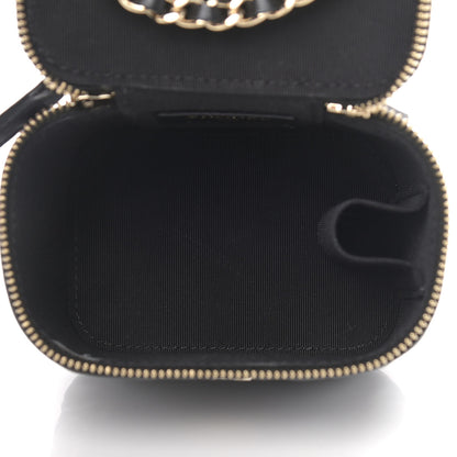Chanel Lambskin Camellia Embossed Mini Vanity Case With Chain Black 4 of 8