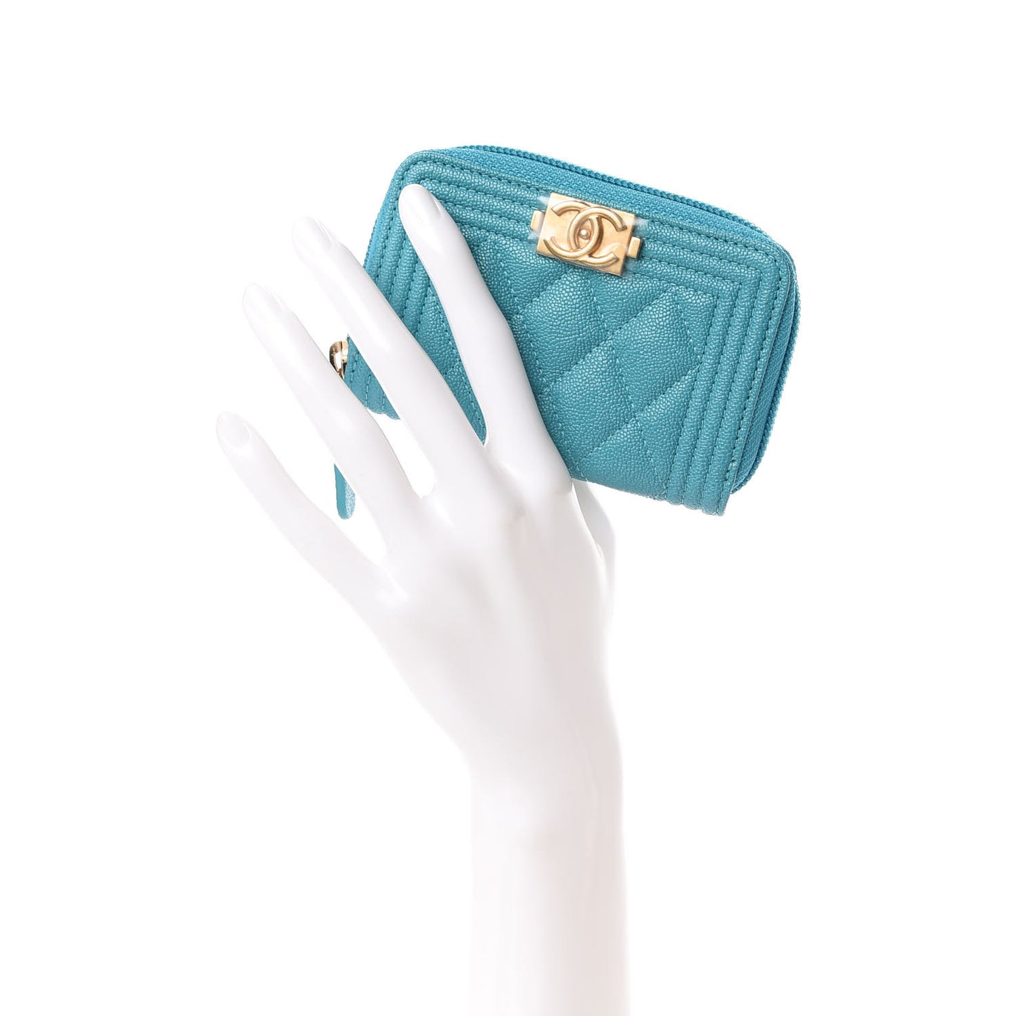 Caviar Quilted Boy Zip Around Coin Purse Wallet Turquoise