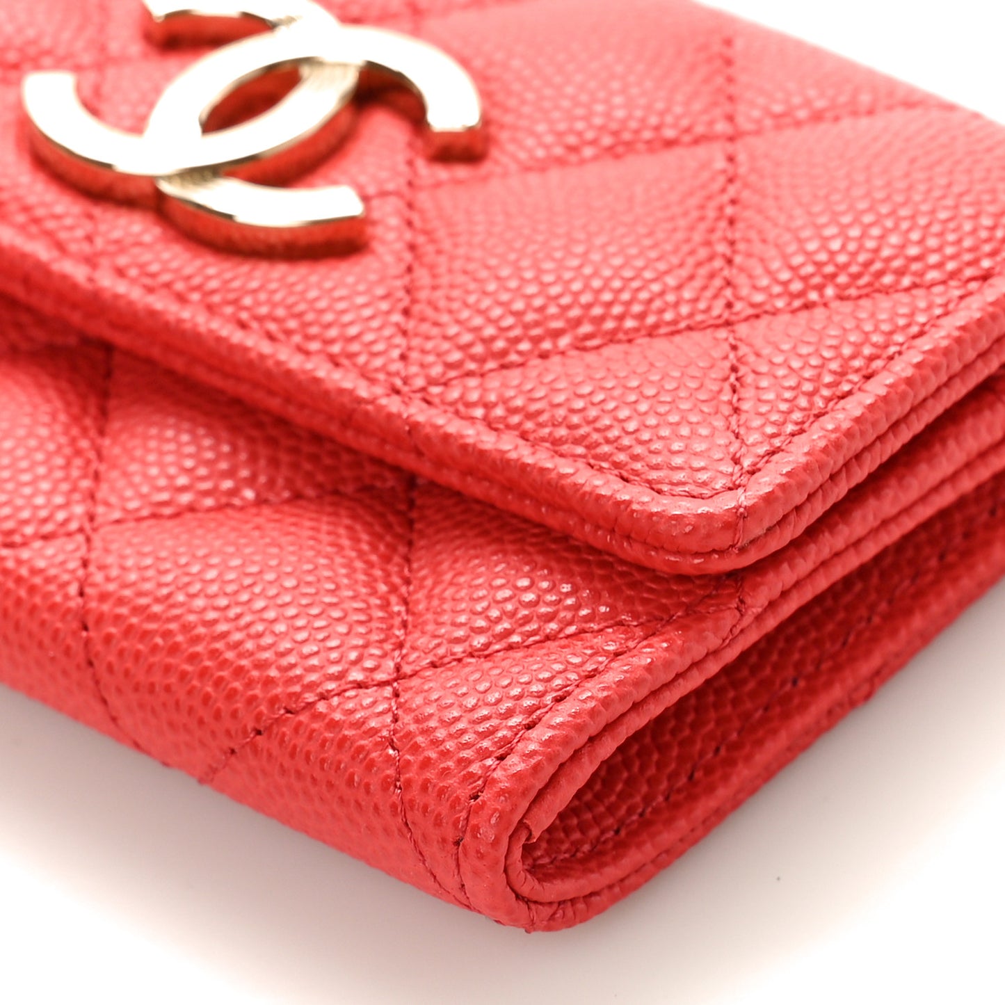 Caviar Check Flag Quilted Flap Card Holder Wallet Red