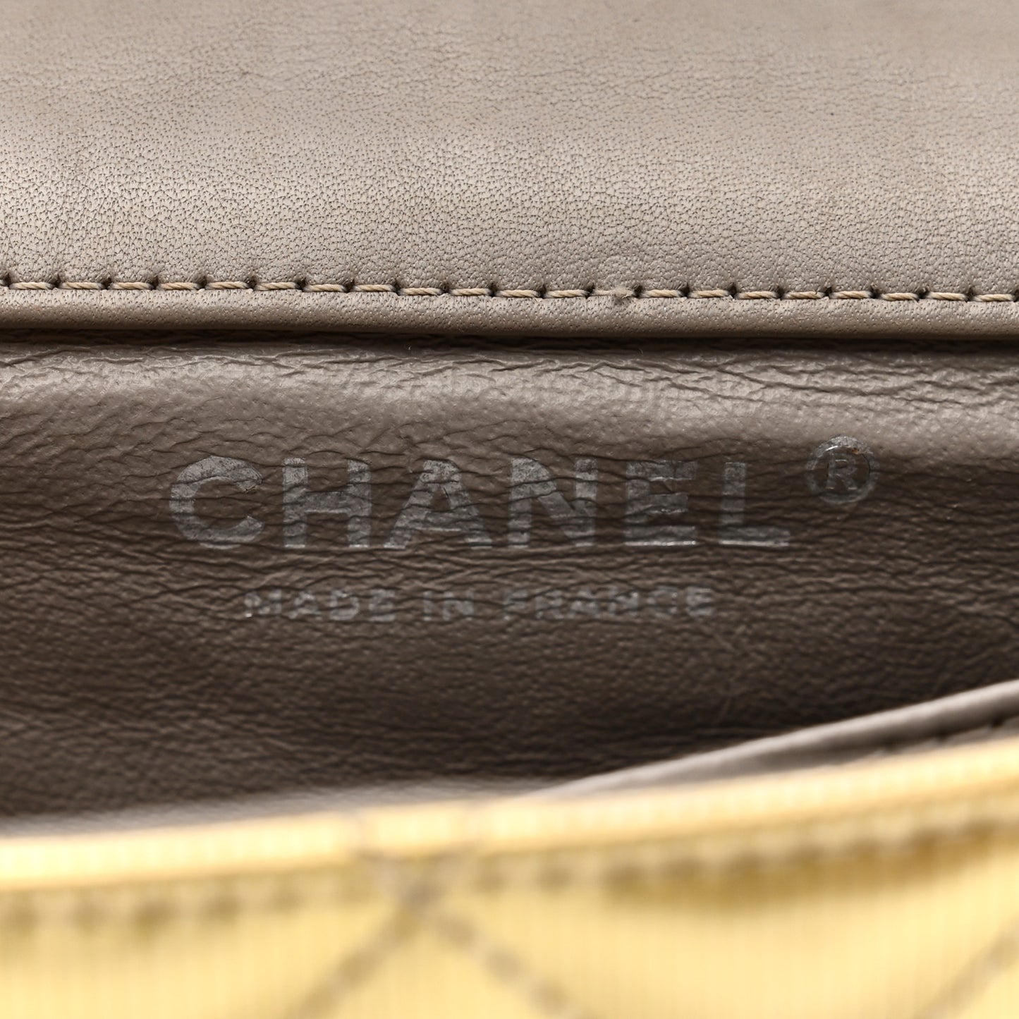Striated Patent Quilted Extra Mini Rectangular Flap Gold