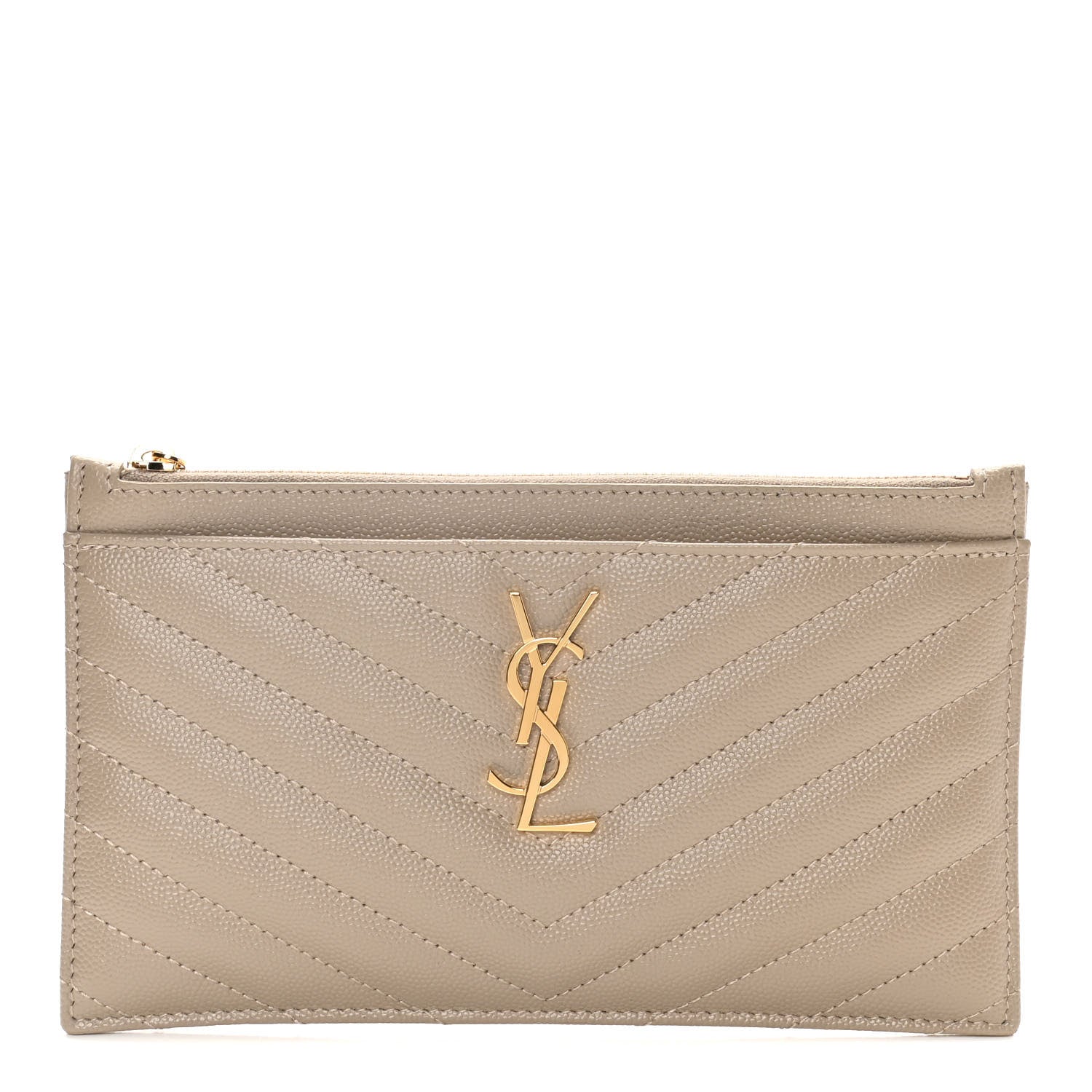 Saint Laurent Grain De Poudre Chevron Monogram Bill Pouch Dark Beige 1 of 9