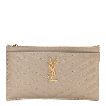 Saint Laurent Grain De Poudre Chevron Monogram Bill Pouch Dark Beige 1 of 9