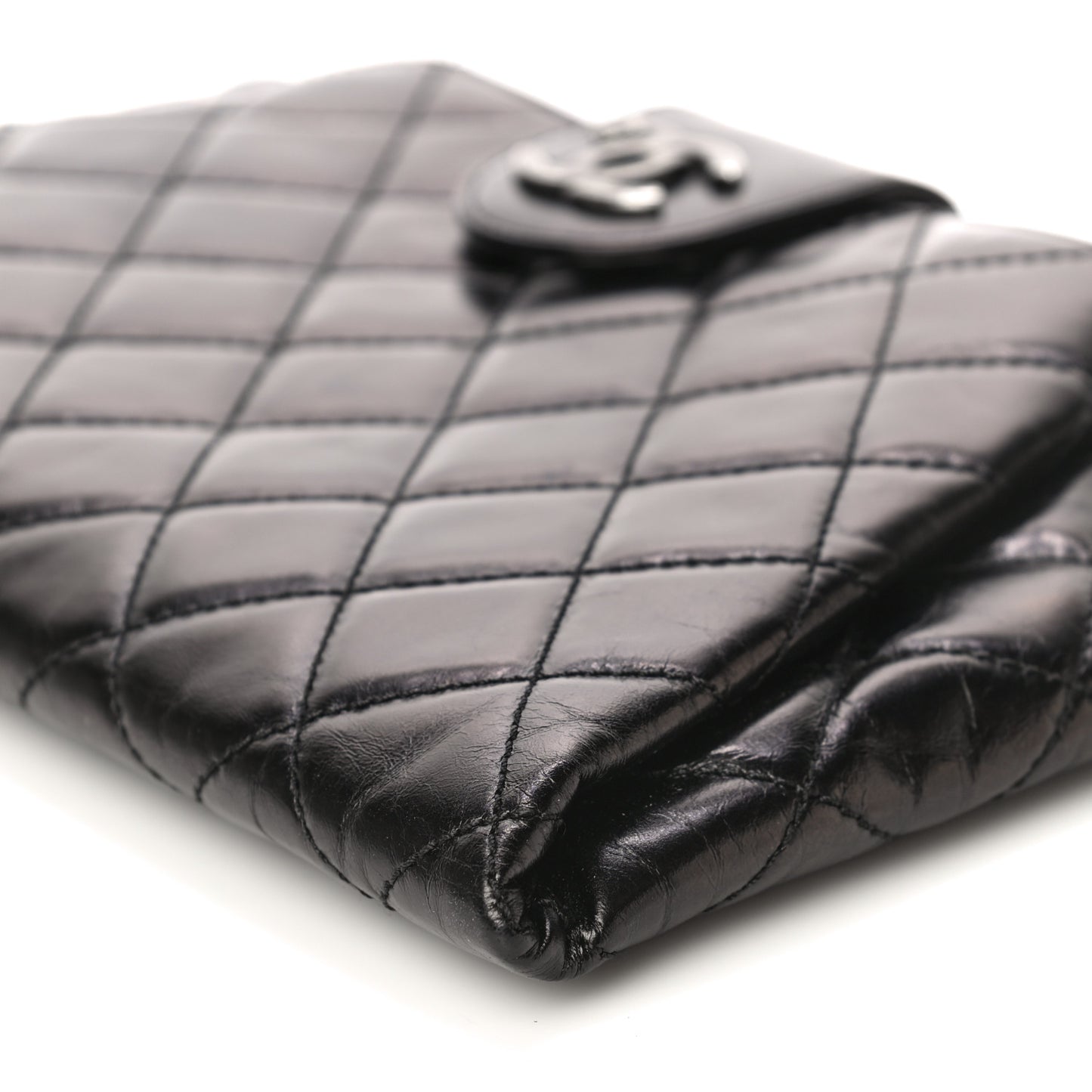 Aged Calfskin Quilted Zip Clutch Black