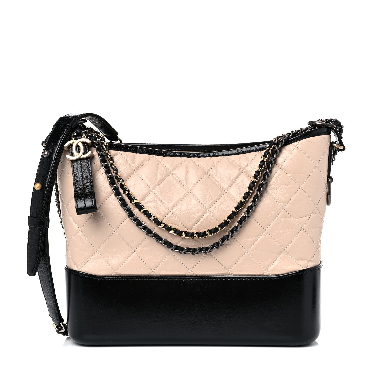 Chanel Aged Calfskin Quilted Medium Gabrielle Hobo Beige Black 1 of 9