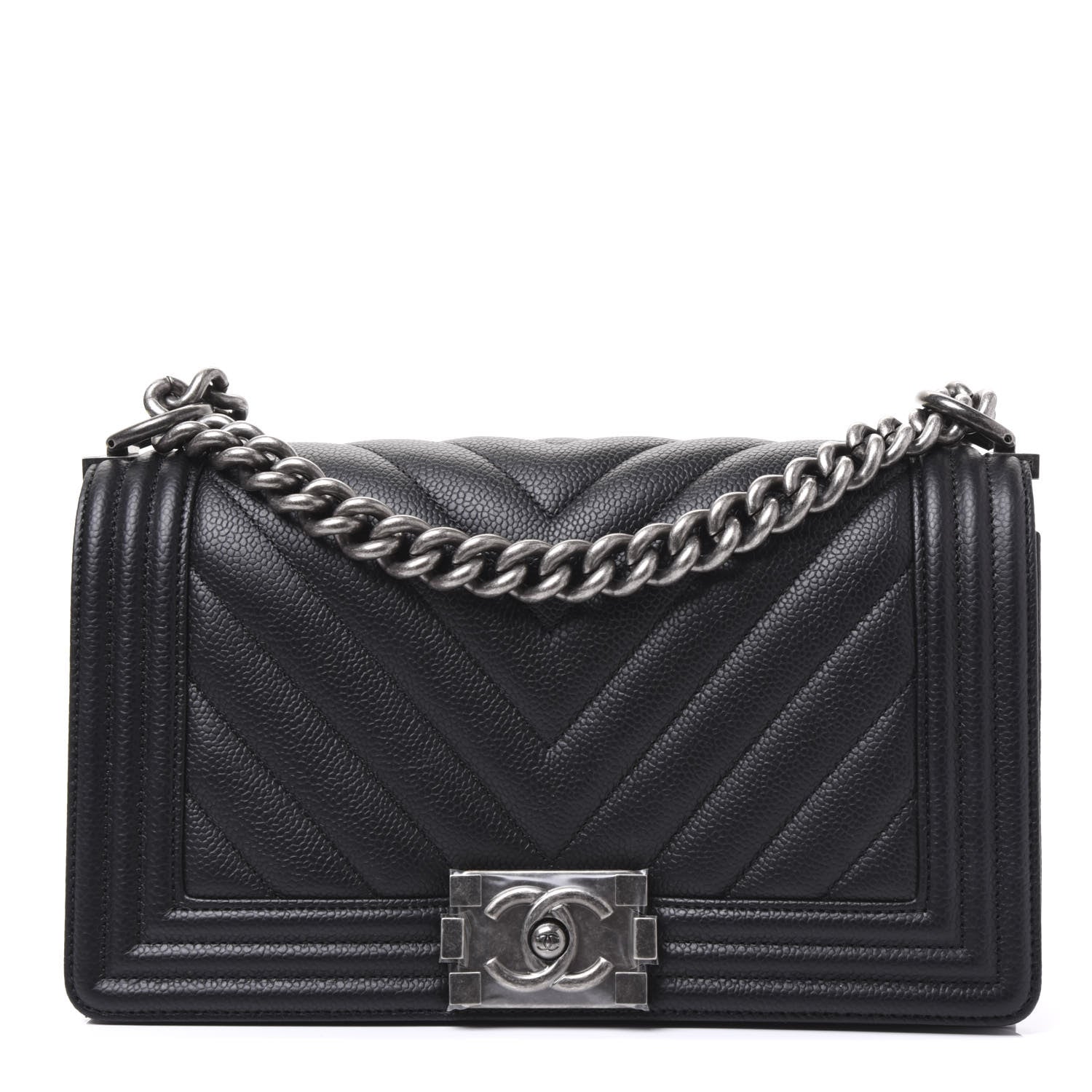 Chanel Caviar Chevron Quilted Medium Boy Flap Black 1 of 10