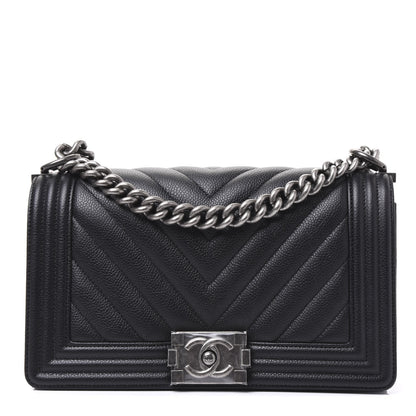 Chanel Caviar Chevron Quilted Medium Boy Flap Black 1 of 10