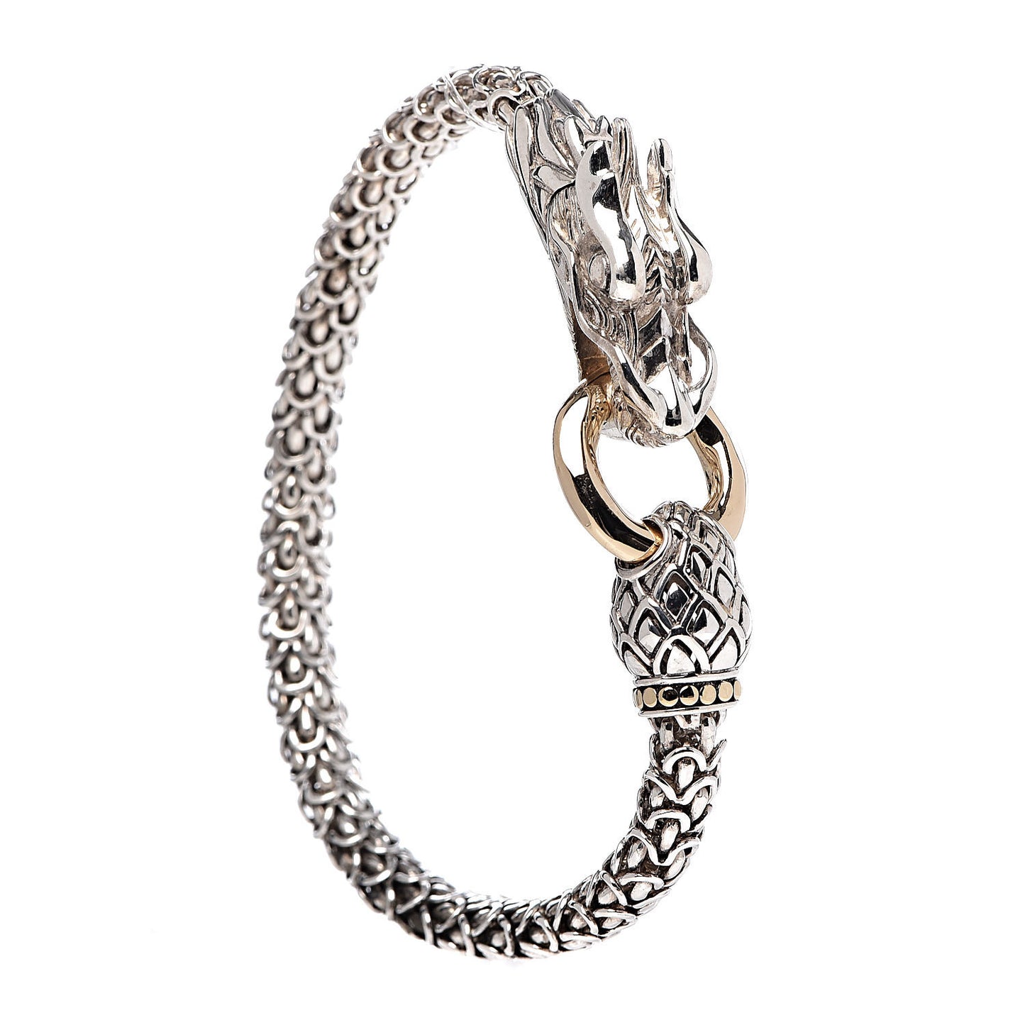 Sterling Silver 18K Yellow Gold 6mm Naga Dragon Bracelet