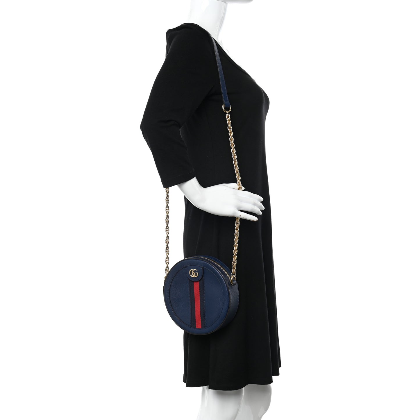 Soft Textured Calfskin Web Mini Ophidia Round Shoulder Bag Blue Agata