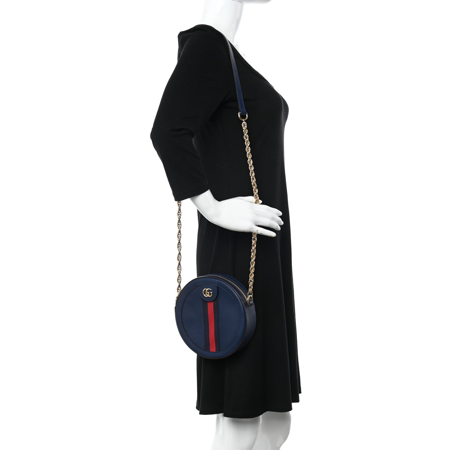 Gucci Soft Textured Calfskin Web Mini Ophidia Round Shoulder Bag Blue Agata 2 of 12