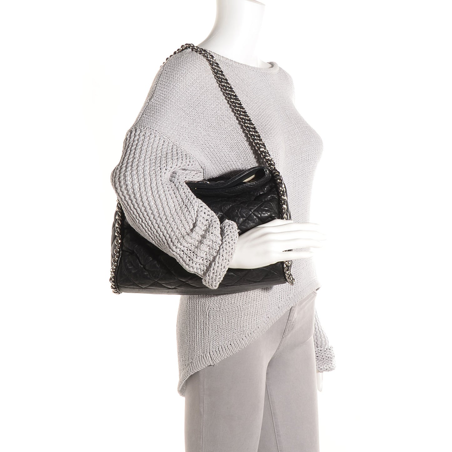 Crumpled Lambskin Chain Around Hobo Black