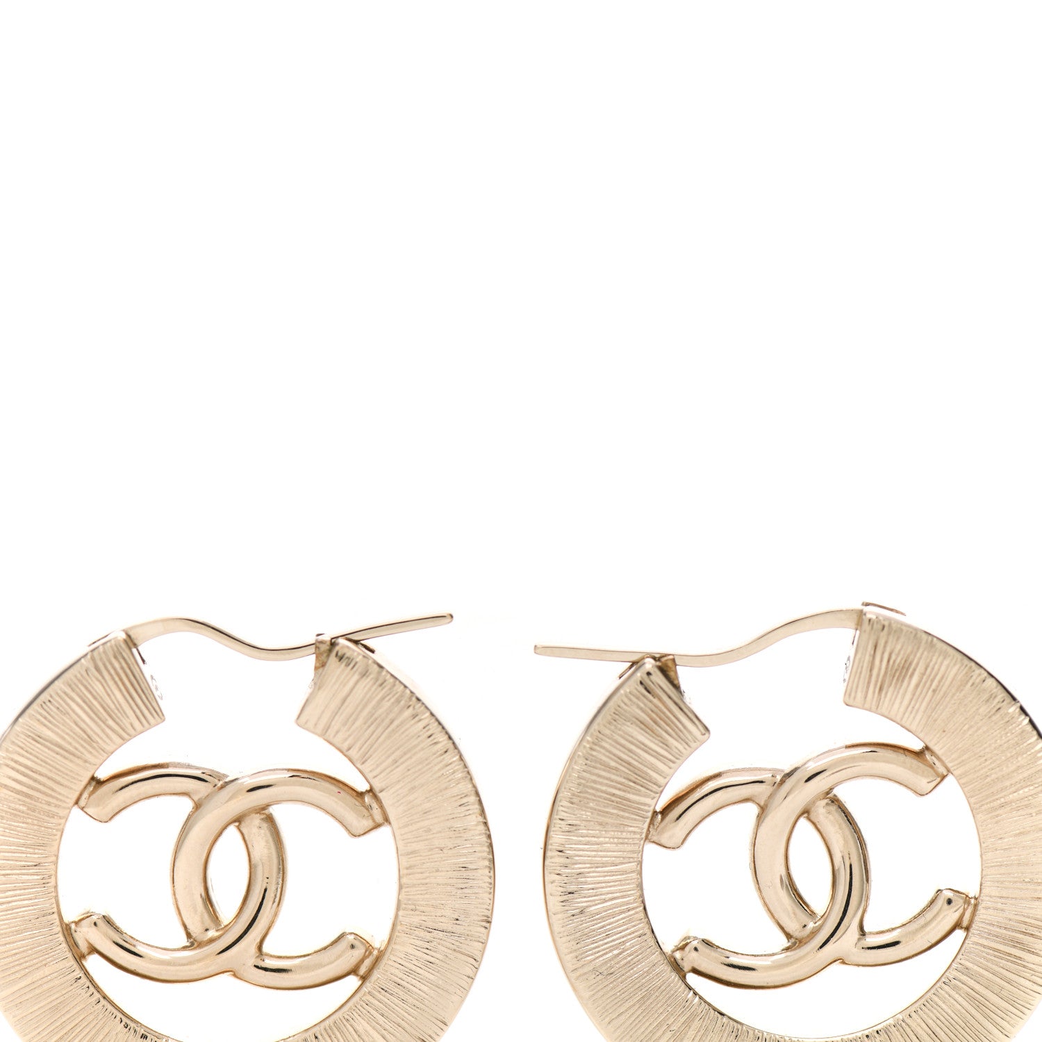 Chanel Metal Crystal Strass CC Hoop Earrings Gold 4 of 4