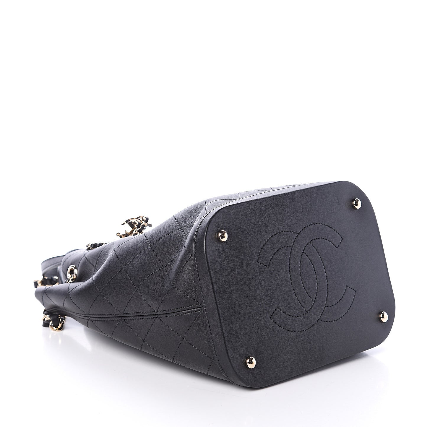 Calfskin Stitched Drawstring Bag Black