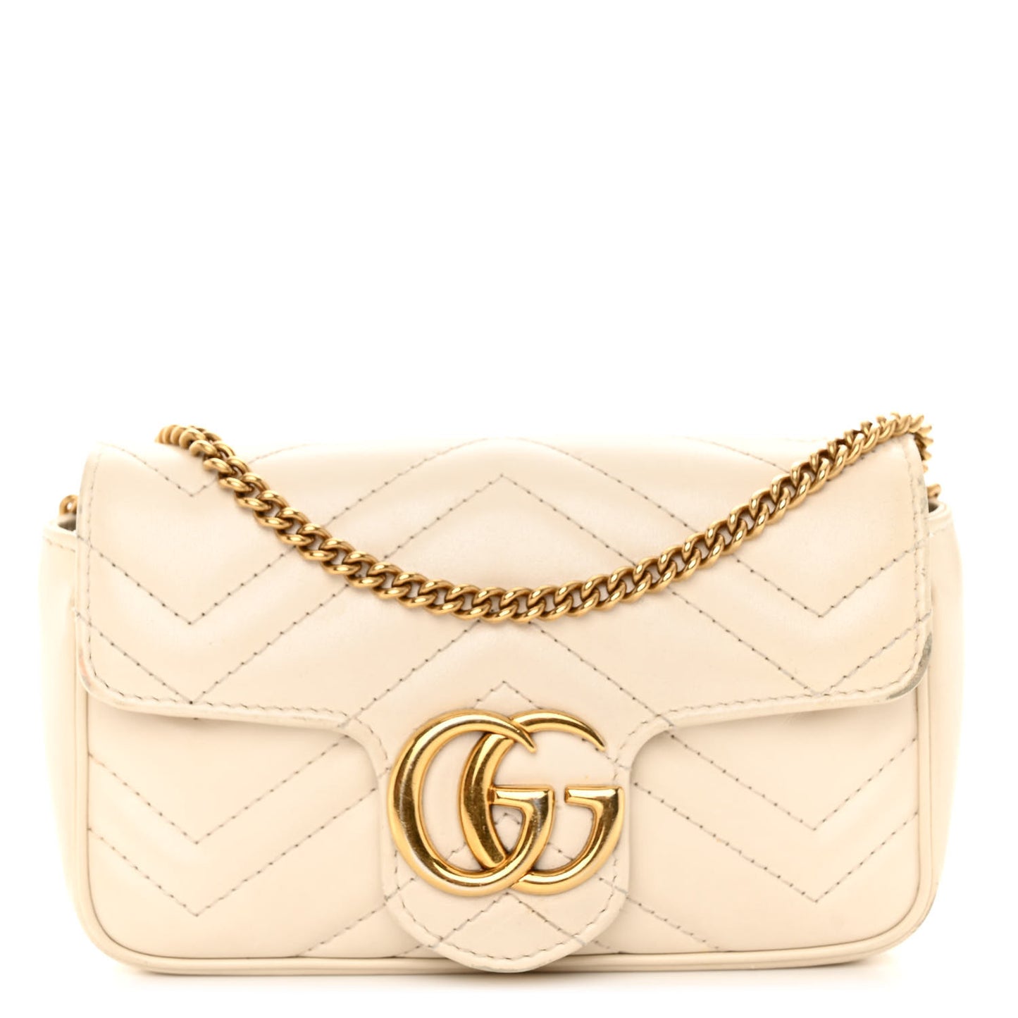 Calfskin Matelasse Super Mini GG Marmont Shoulder Bag White