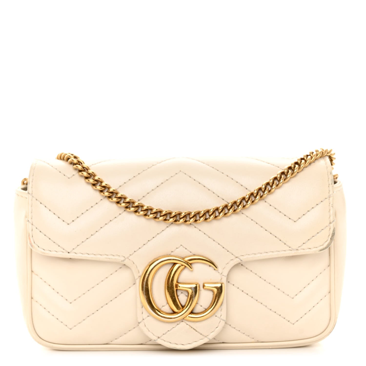 Gucci Calfskin Matelasse Super Mini GG Marmont Shoulder Bag White 1 of 11
