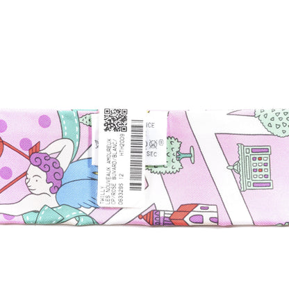 Hermes Silk Les Nouveaux Amoureux de Paris Twilly Rose Buvard White Vert 2 of 5