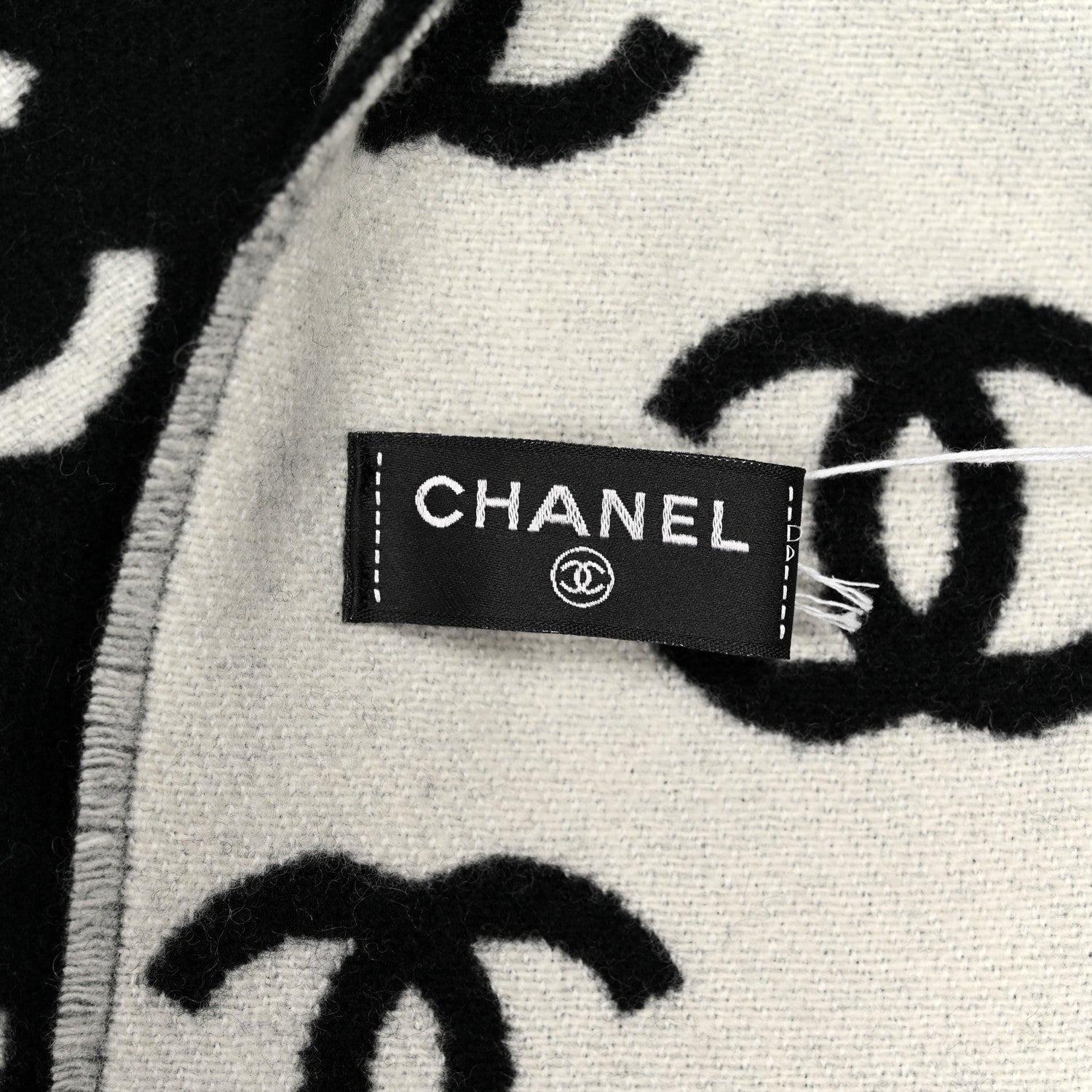 Chanel Wool Cashmere CC Scarf Black White 2 of 3