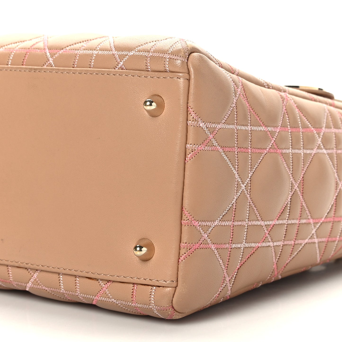 Lambskin Cannage Contrast Stitch Medium Lady Dior Beige