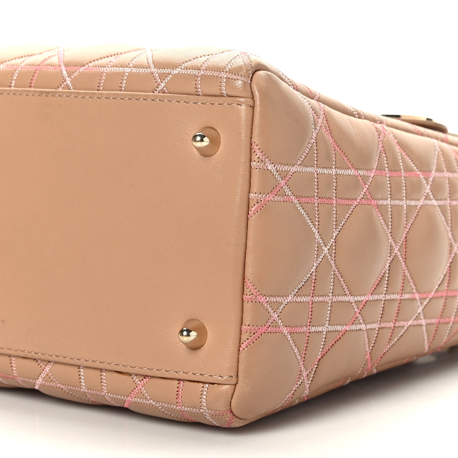 Christian Dior Lambskin Cannage Contrast Stitch Medium Lady Dior Beige 8 of 8