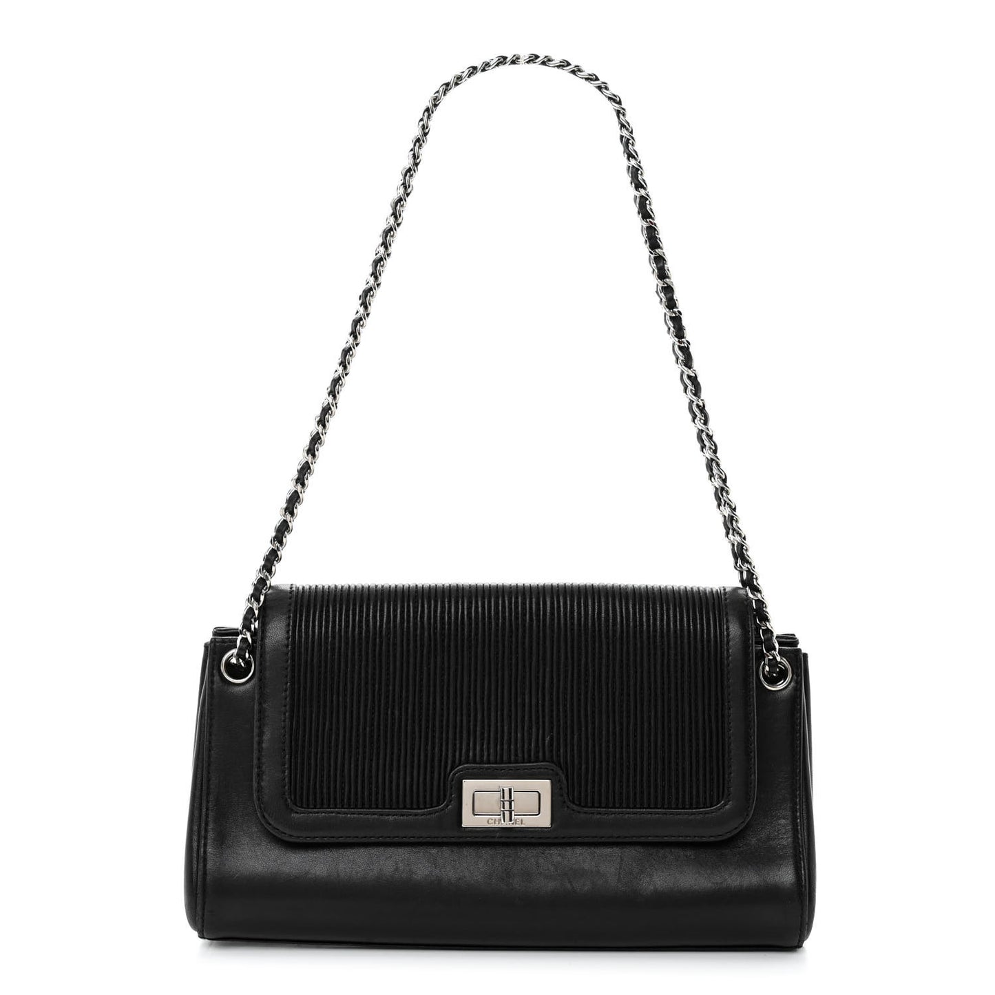 Lambskin Vertical Quilted Accordion Reissue Flap Black