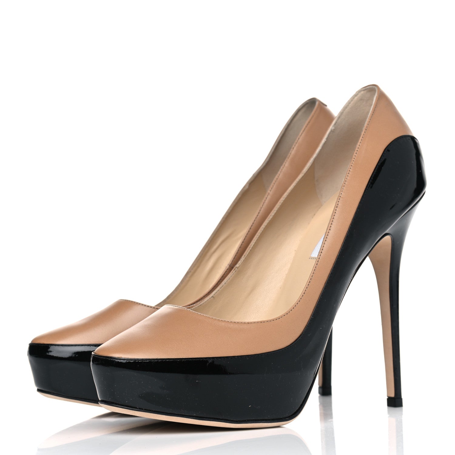 Jimmy Choo Patent Napa Sepia Platform Pumps 41.5 Beige Black 3 of 6