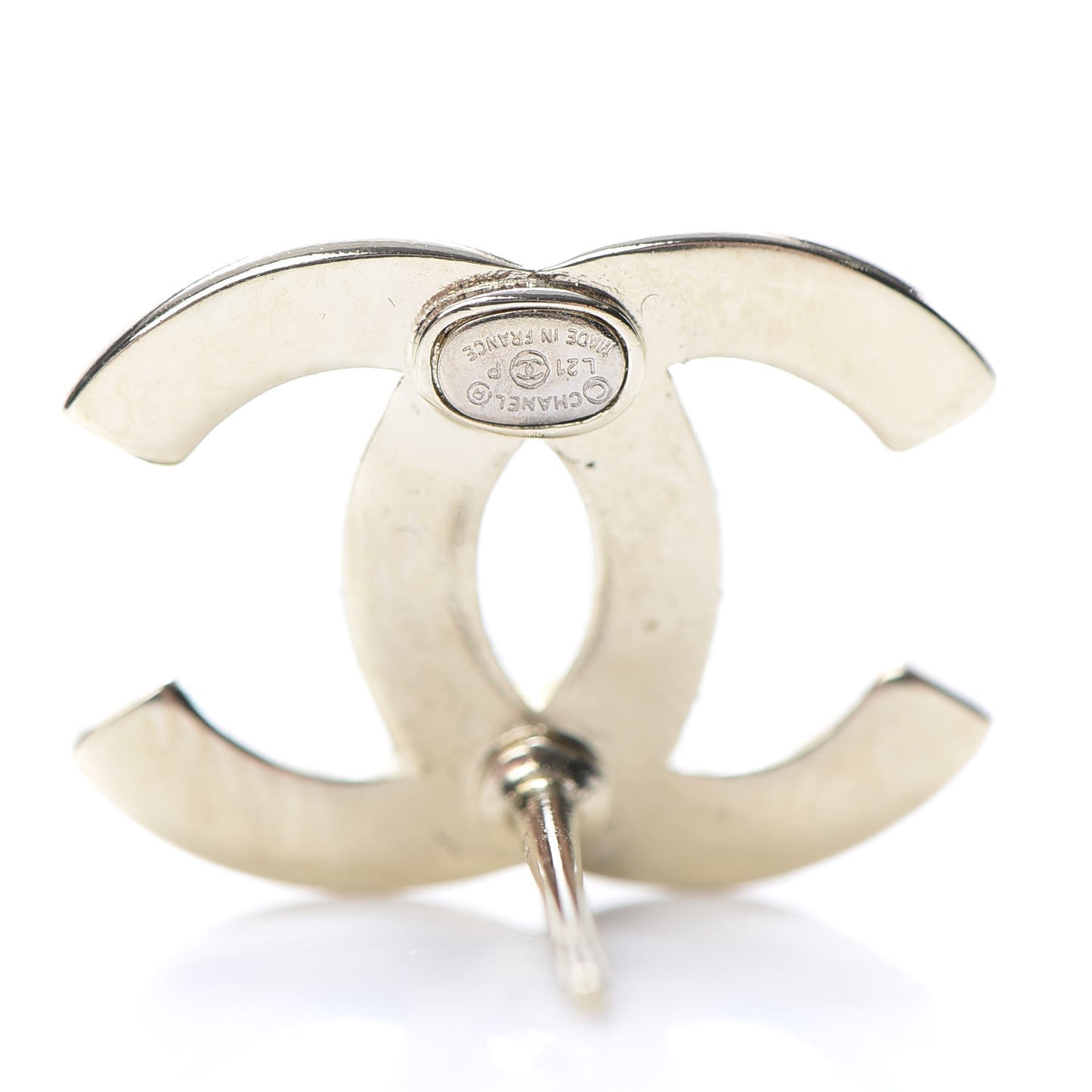 Crystal Metal CC Paris Button Stud Earrings Gold