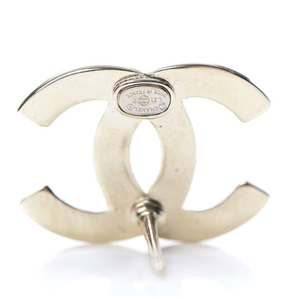 Chanel Crystal Metal CC Paris Button Stud Earrings Gold 4 of 5