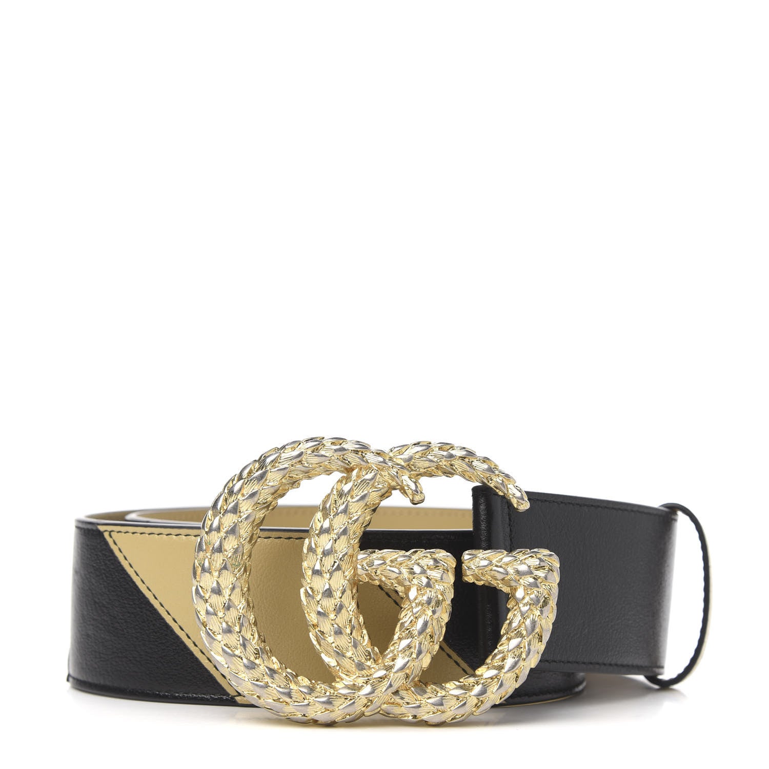 Gucci Calfskin Striped Textured Double G 50mm Belt 85 34 Black Beige 1 of 5