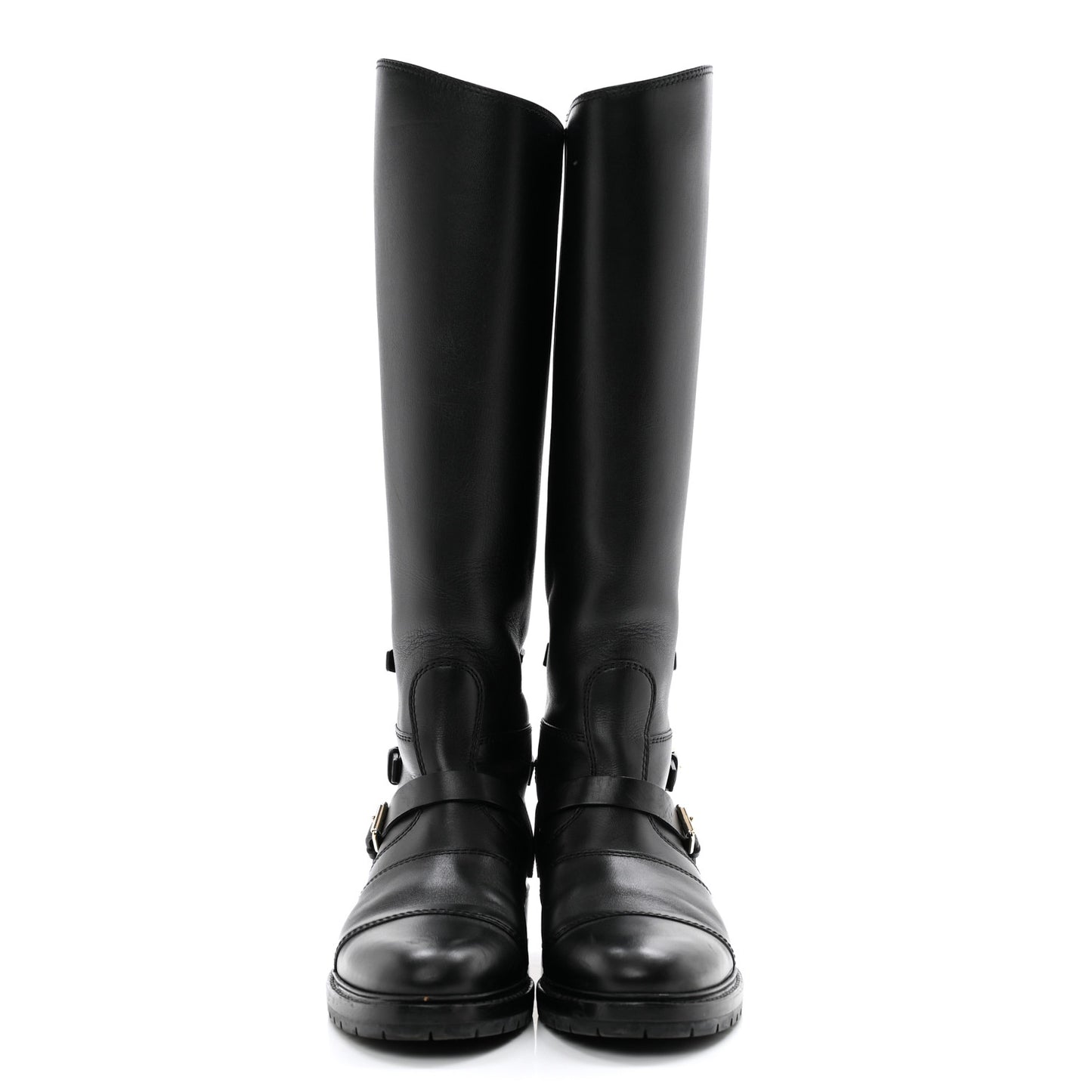 Calfskin Knee High Flat Boots 38.5 Black
