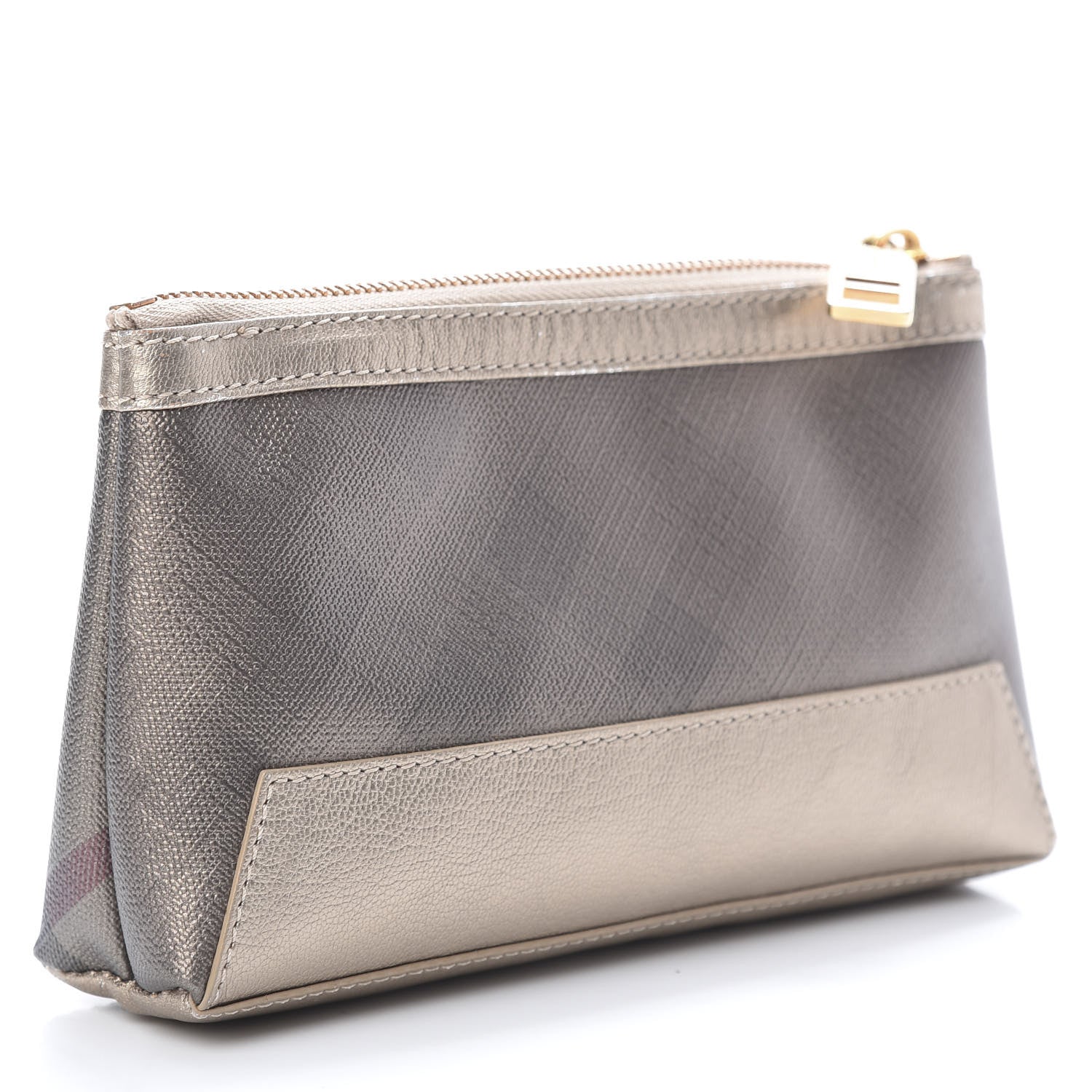 Burberry Calfskin Nude Check Medium Cosmetic Pouch Metallic Nude 3 of 9