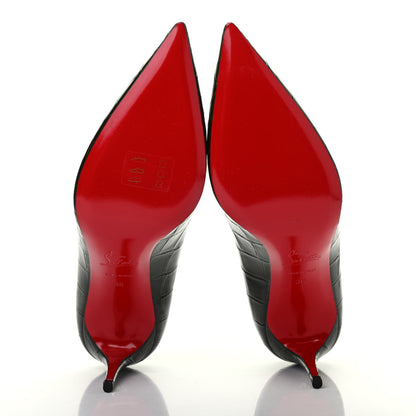 Christian Louboutin Calfskin Crocodile Embossed Kate 85 Pumps 38 Forest Night 4 of 5