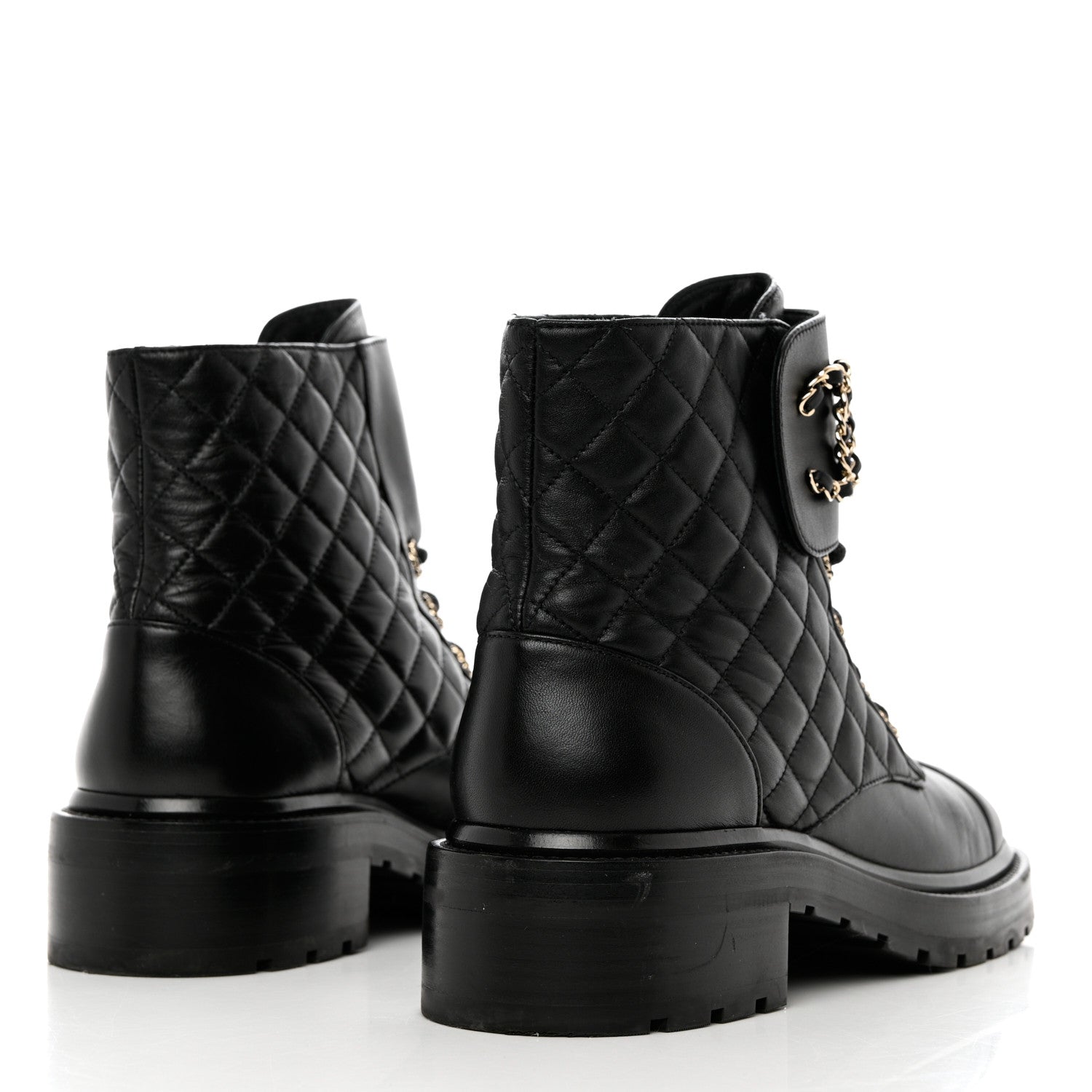 Chanel Shiny Calfskin Quilted Lace Up Combat Boots 41 Black 4 of 9