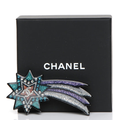 Chanel Glittered Resin Strass Shooting Star Brooch Black Purple Green 5 of 5