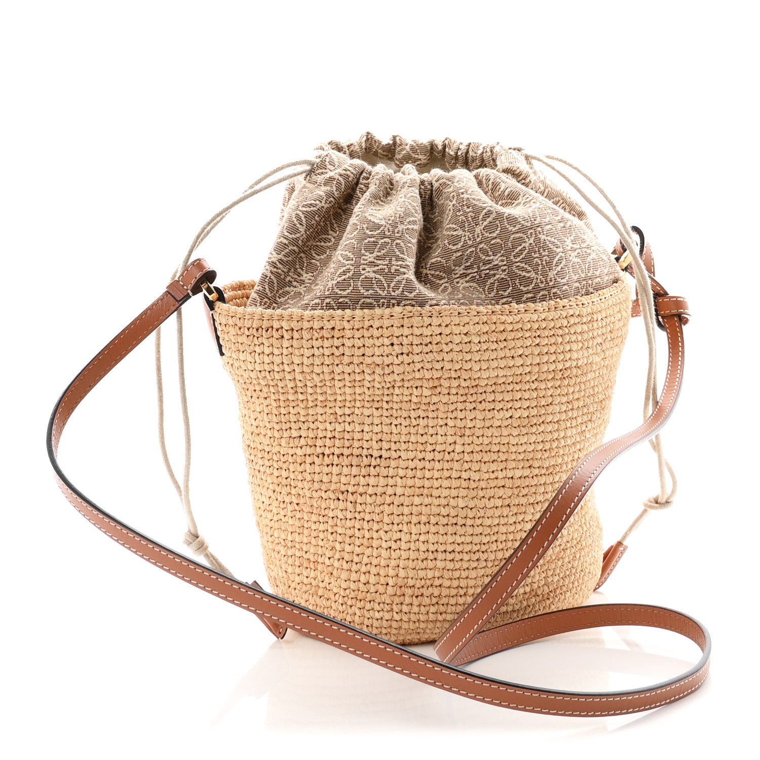 Loewe Calfskin Raffia Anagram Paulas Ibiza Pochette Bag Natural Tan 2 of 9