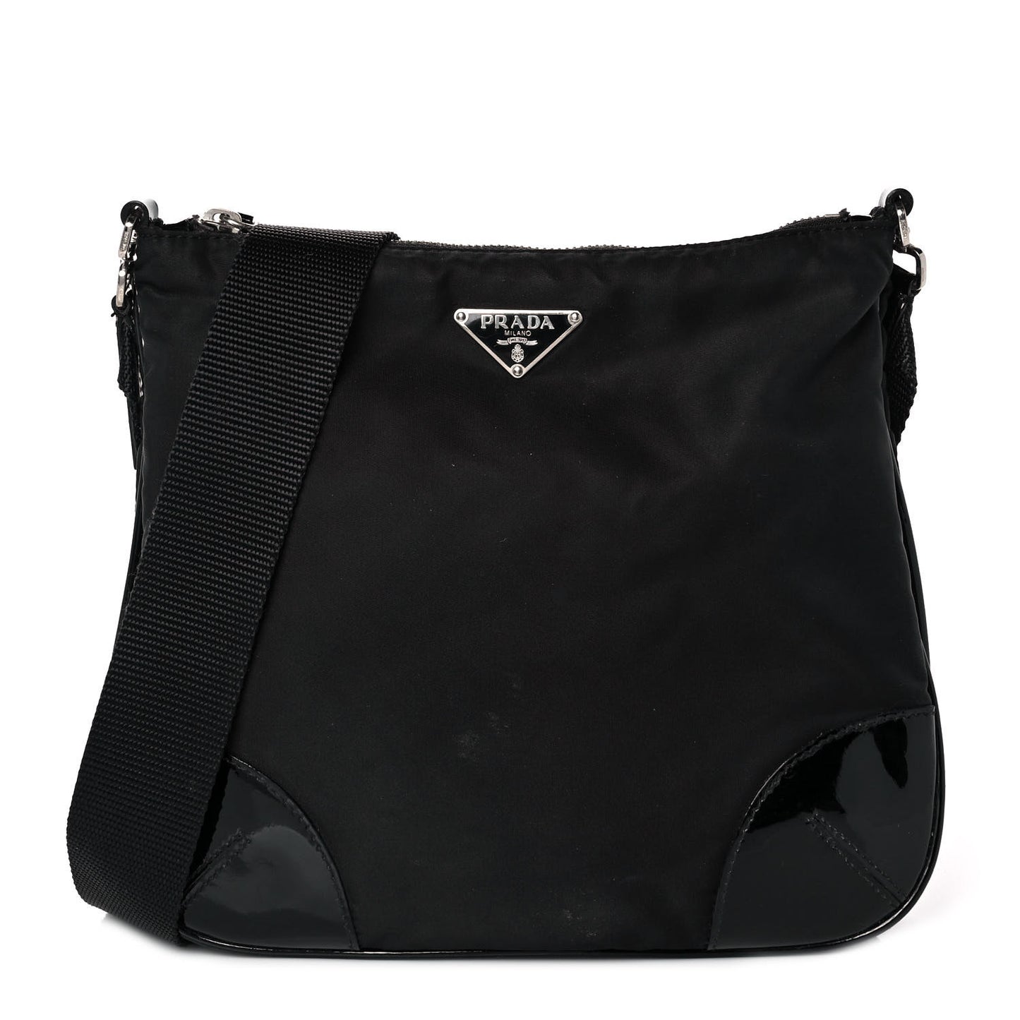 Tessuto Nylon Patent Flat Messenger Bag Black