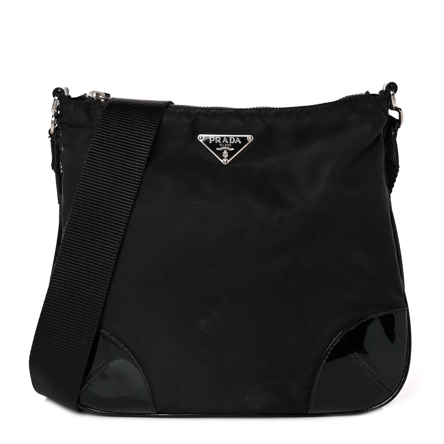 Prada Tessuto Nylon Patent Flat Messenger Bag Black 1 of 7
