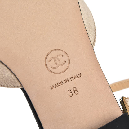 Chanel Satin Cap Toe CC Flats 38 Beige Black 6 of 9